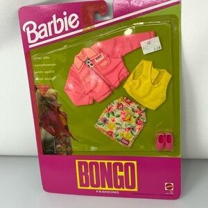 1992 Barbie Bongo Fashion Pink Jacket Yellow Top Floral Skirt Shoes NEW on board